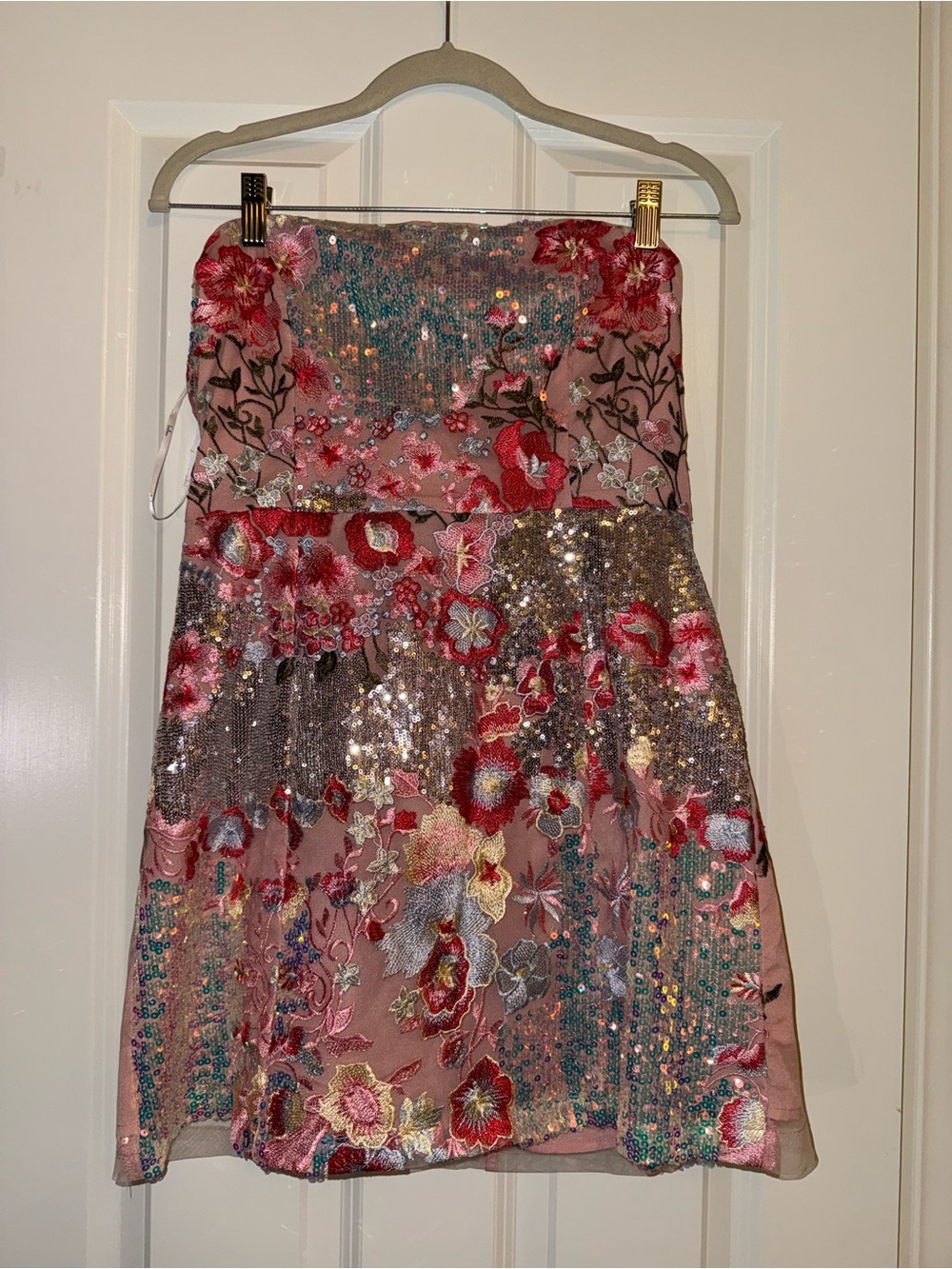 Lulus Pink Embroidered Sequin Strapless Dress